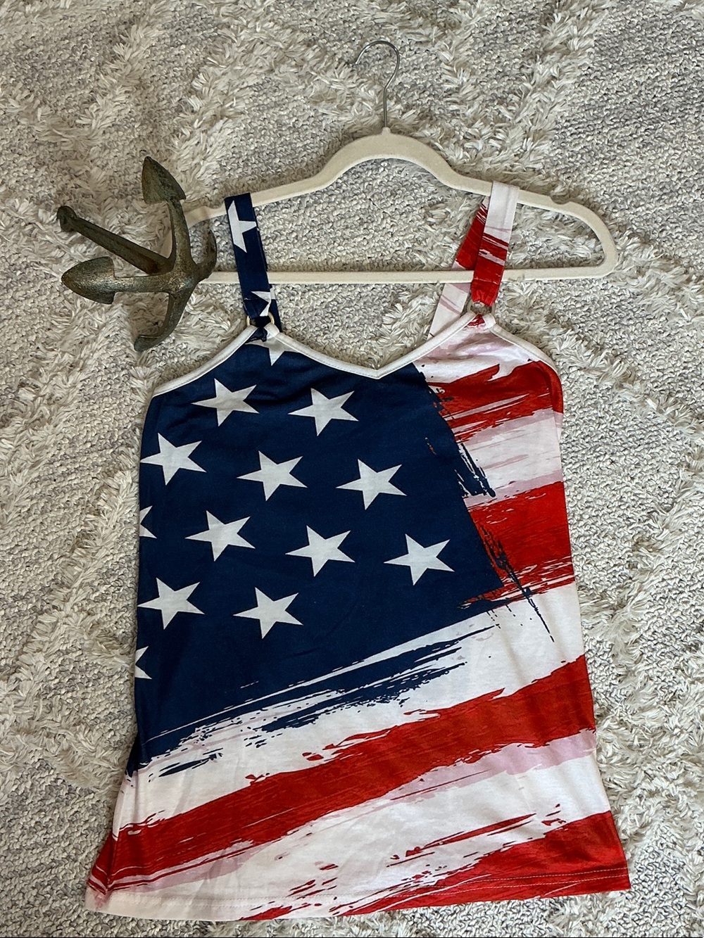 Women's American Flag Print Tank Top - Red, White & Blue